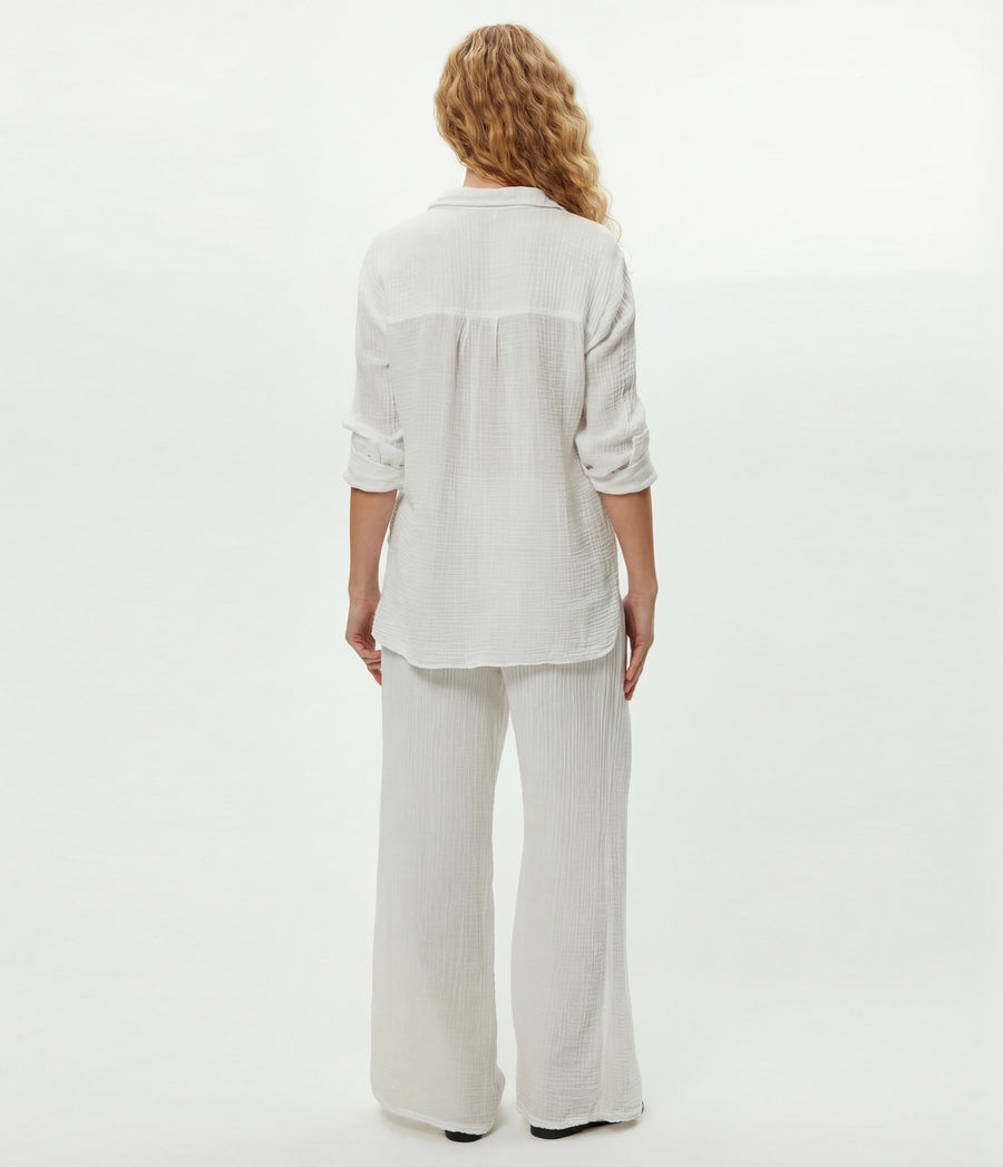 Susie Gauze Pant in Chalk White Back View #CHALK