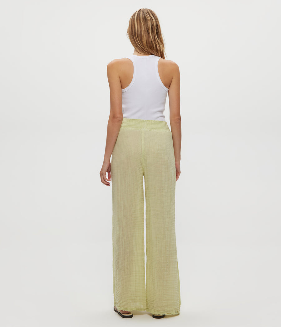 Susie Gauze Pant in Celery GREEN Back View #CELERY