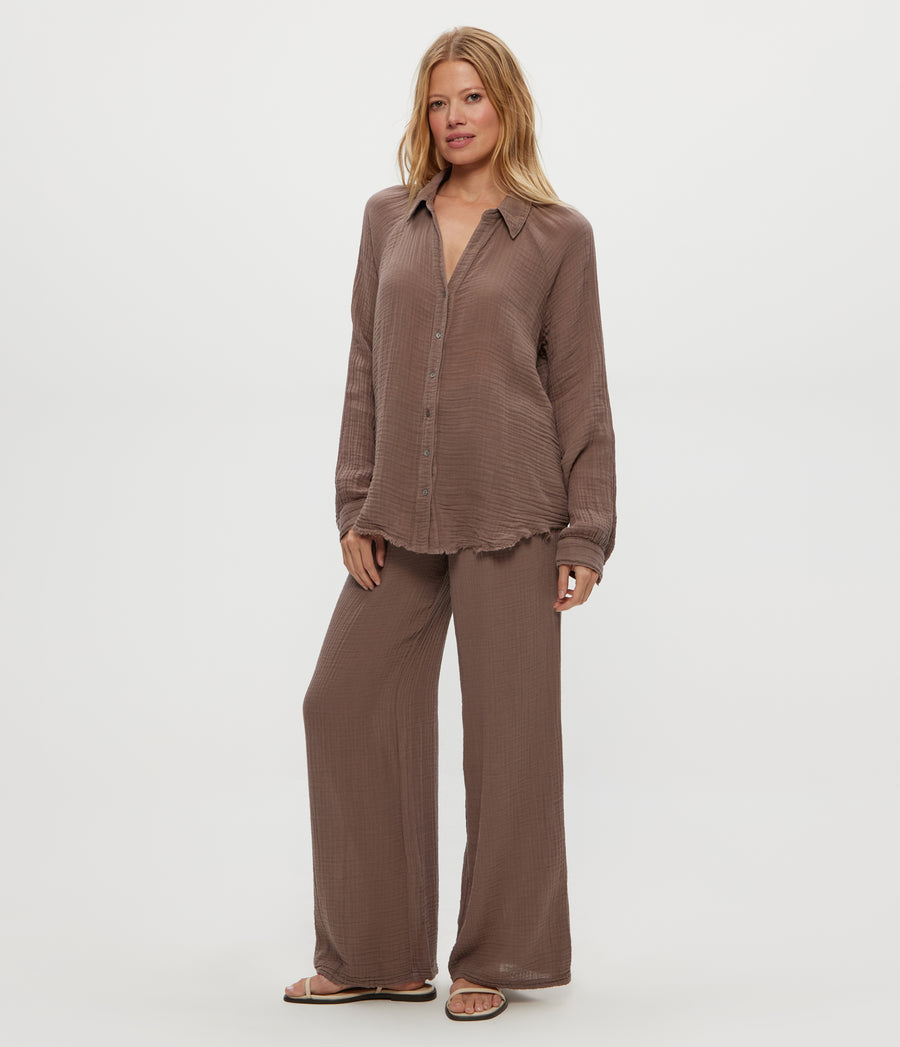 Susie Gauze Pant in Cobblestone  Side View #COBBLESTONE