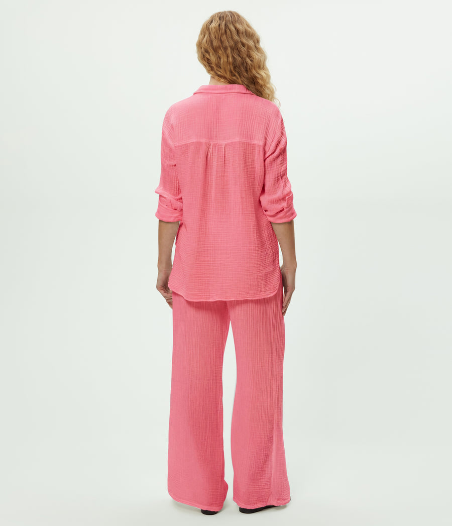 Susie Gauze Pant in Dragonfruit Pink Back View #DRAGONFRUIT