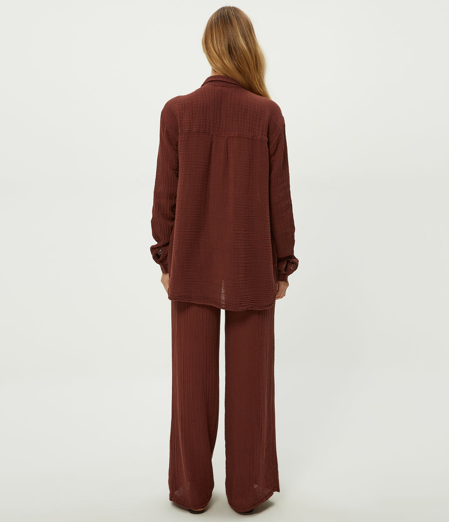 Susie Gauze Pant in ESPRESSO Brown Back View #ESPRESSO