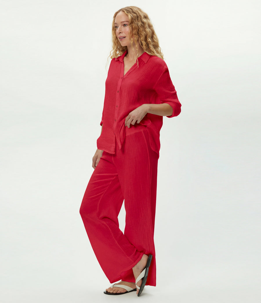 Susie Gauze Pant in Lacquer Red Side View #LACQUER