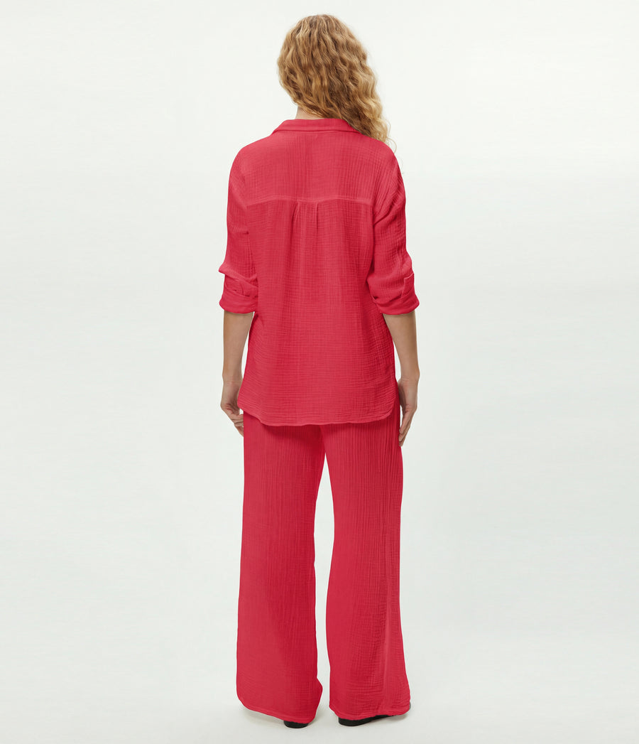 Susie Gauze Pant in Lacquer Red Back View #LACQUER