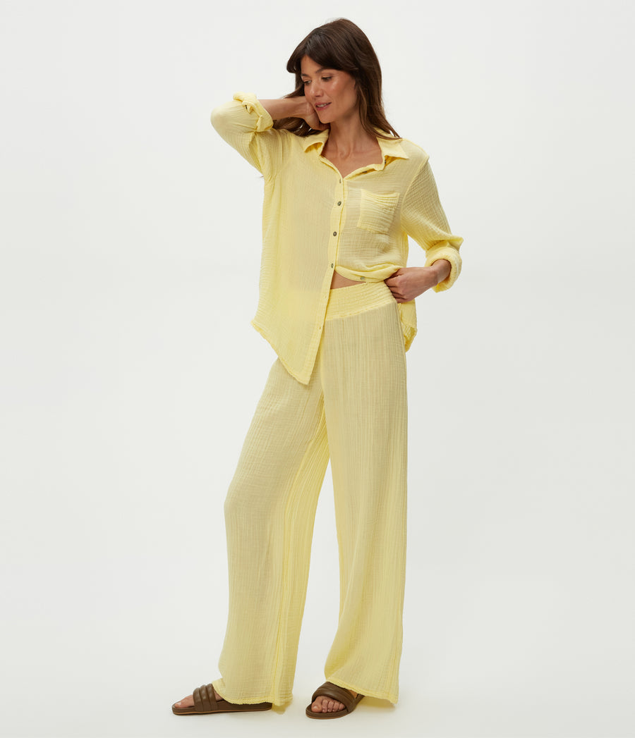 Susie Gauze Pant in Lemonade Yellow Side View #LEMONADE