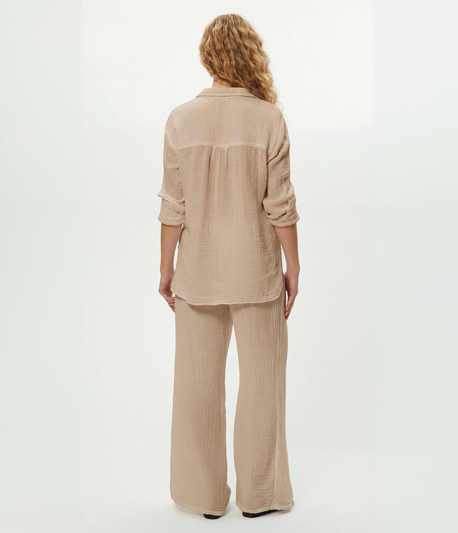 Susie Gauze Pant in  MACADAMIA Beige Back View #MACADAMIA
