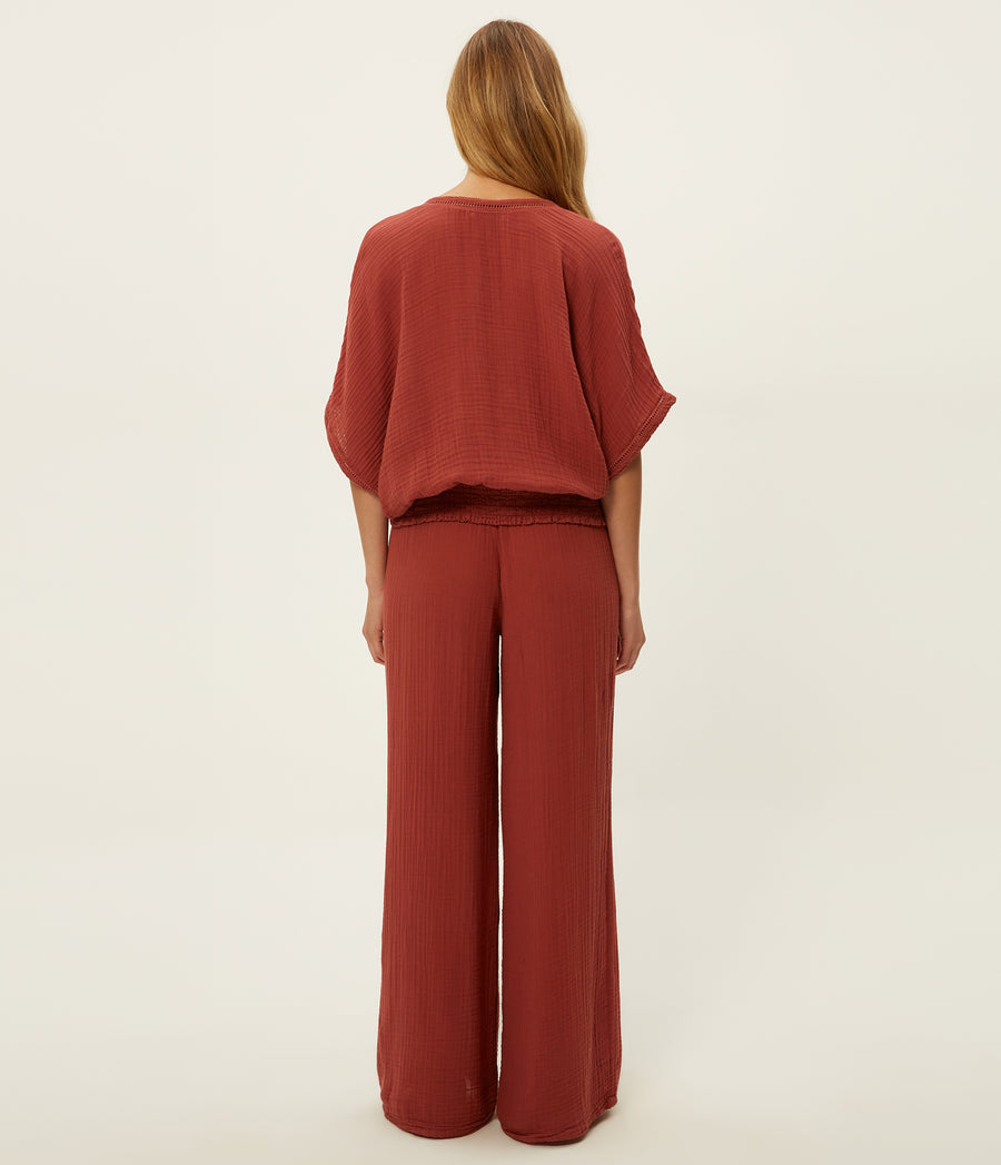 Susie Gauze Pant in MUSE ORANGE Combo Back View #MUSE