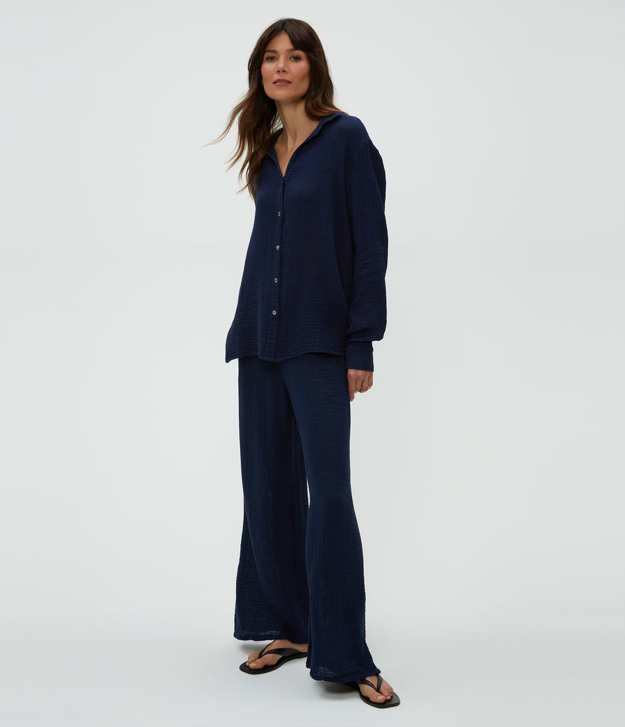 Susie Gauze Pant in Nocturnal Blue Side View #NOCTURNAL