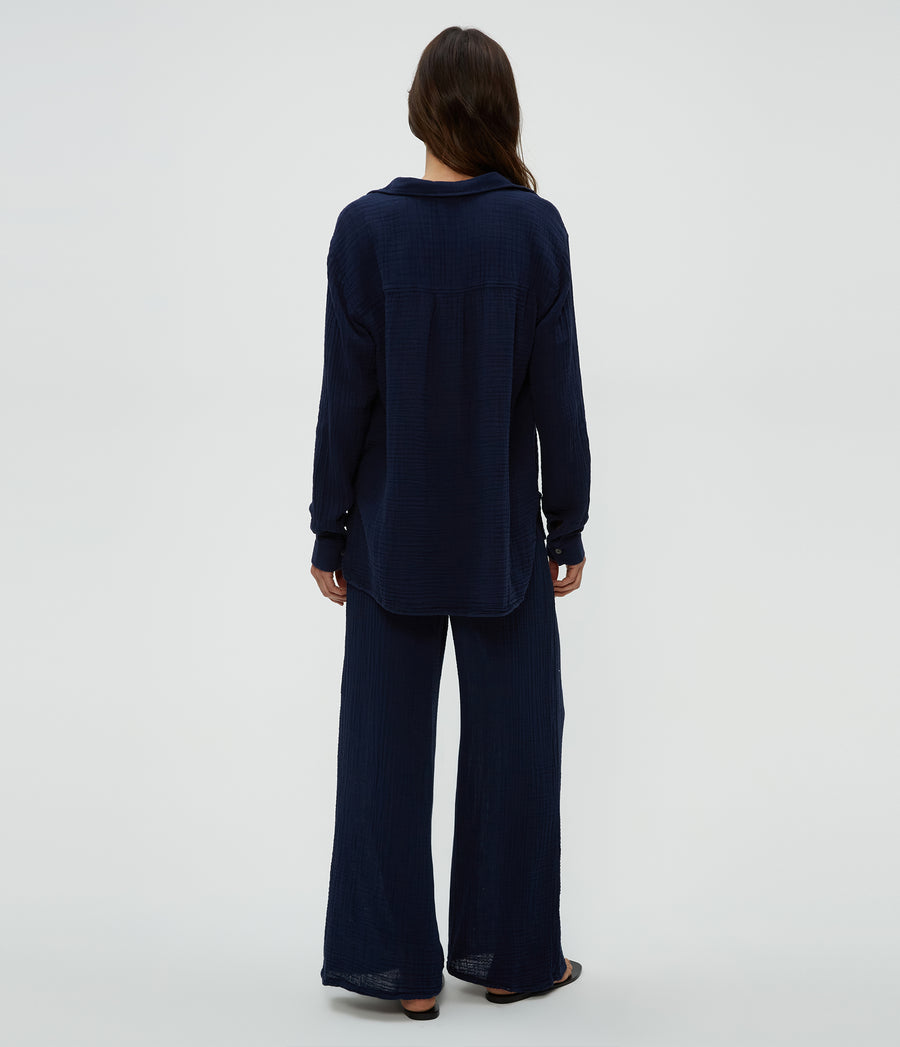 Susie Gauze Pant in Nocturnal Blue Back View #NOCTURNAL