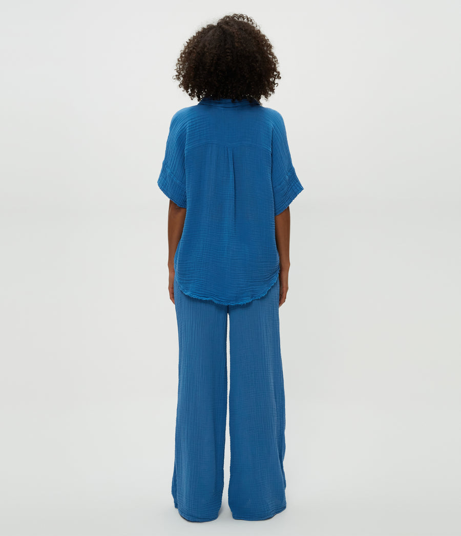 Susie Gauze Pant in Ocean Blue Back View #OCEAN