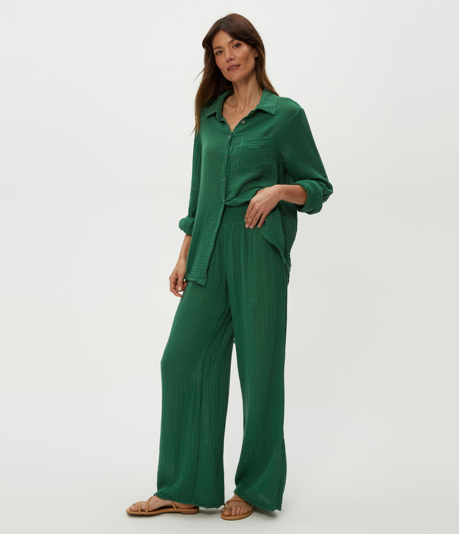 Susie Gauze Pant in Palm Green Side View #PALM