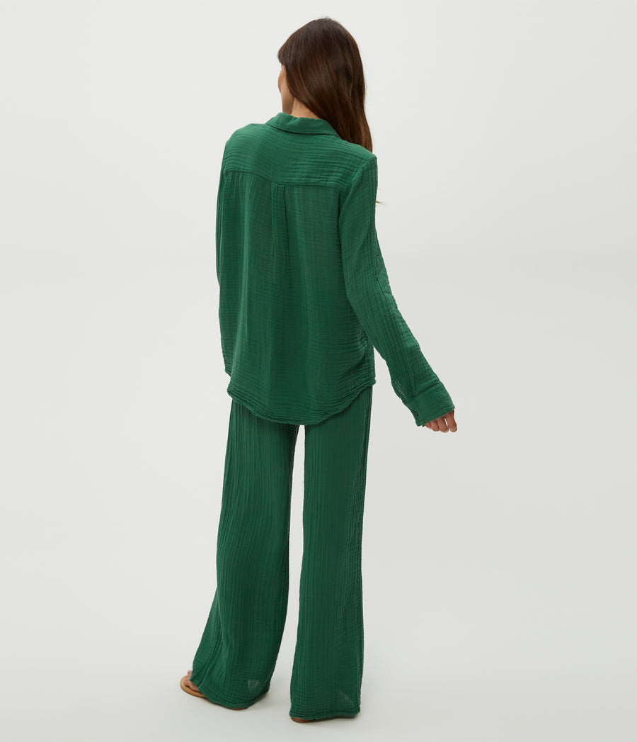 Susie Gauze Pant in Palm Green Back View #PALM