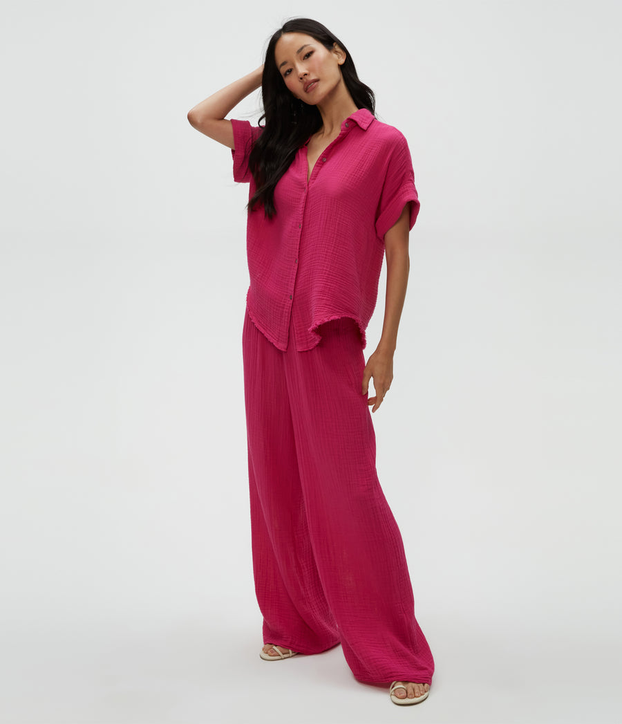 Susie Gauze Pant in Pitaya Pink Close Up View #PITAYA