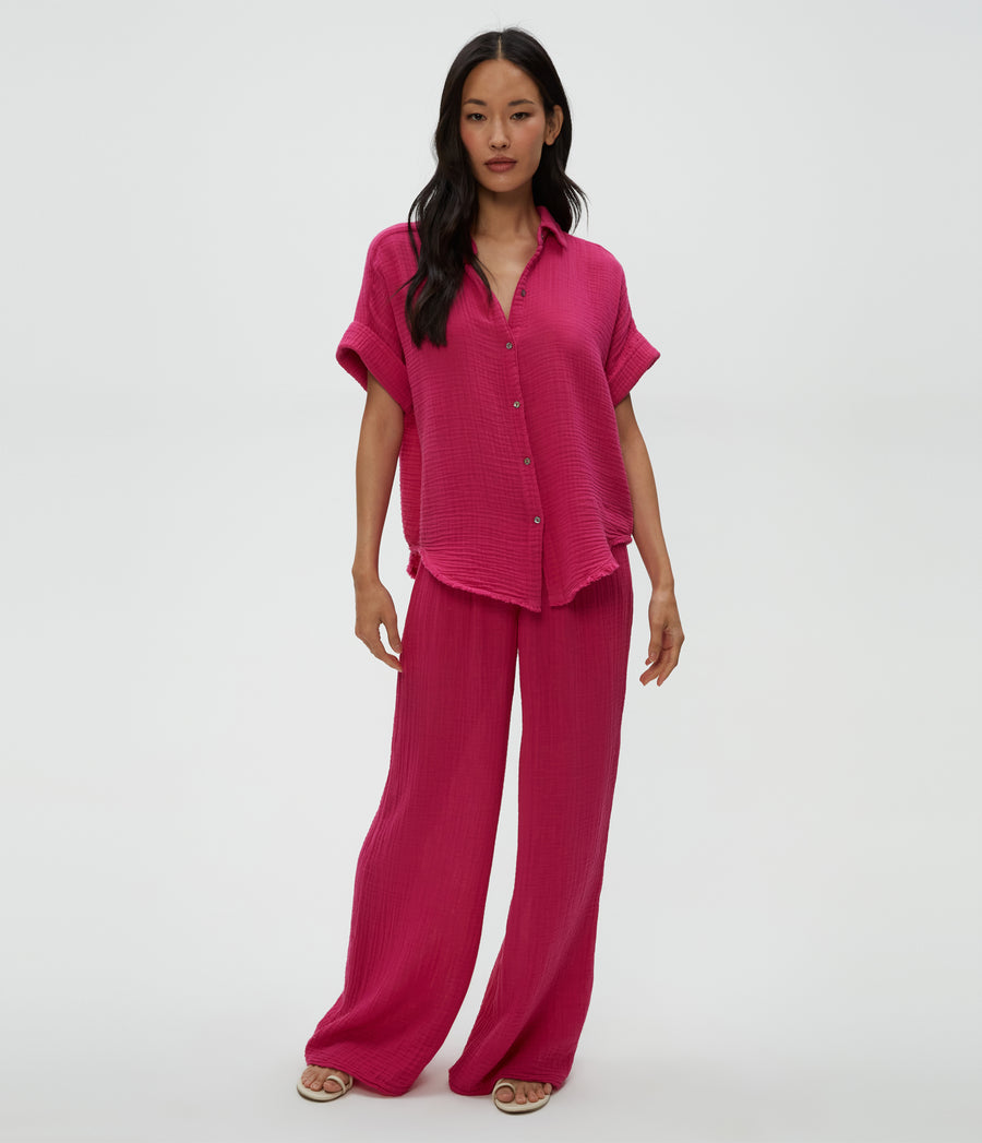 Susie Gauze Pant in Pitaya Pink Full Body View #PITAYA