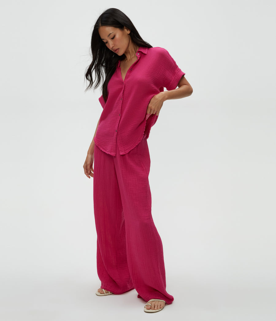 Susie Gauze Pant in Pitaya Pink Side View #PITAYA
