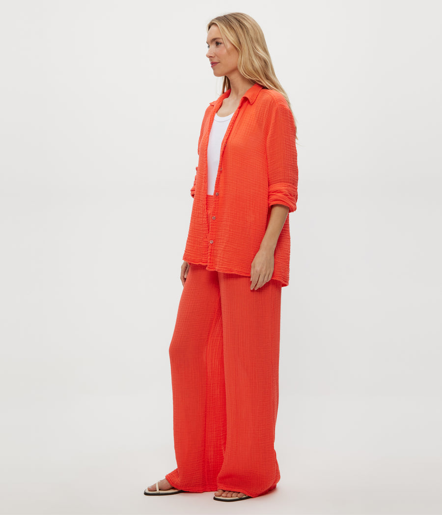 Susie Gauze Pant in PERSIMMON ORANGE Side View #PERSIMMON