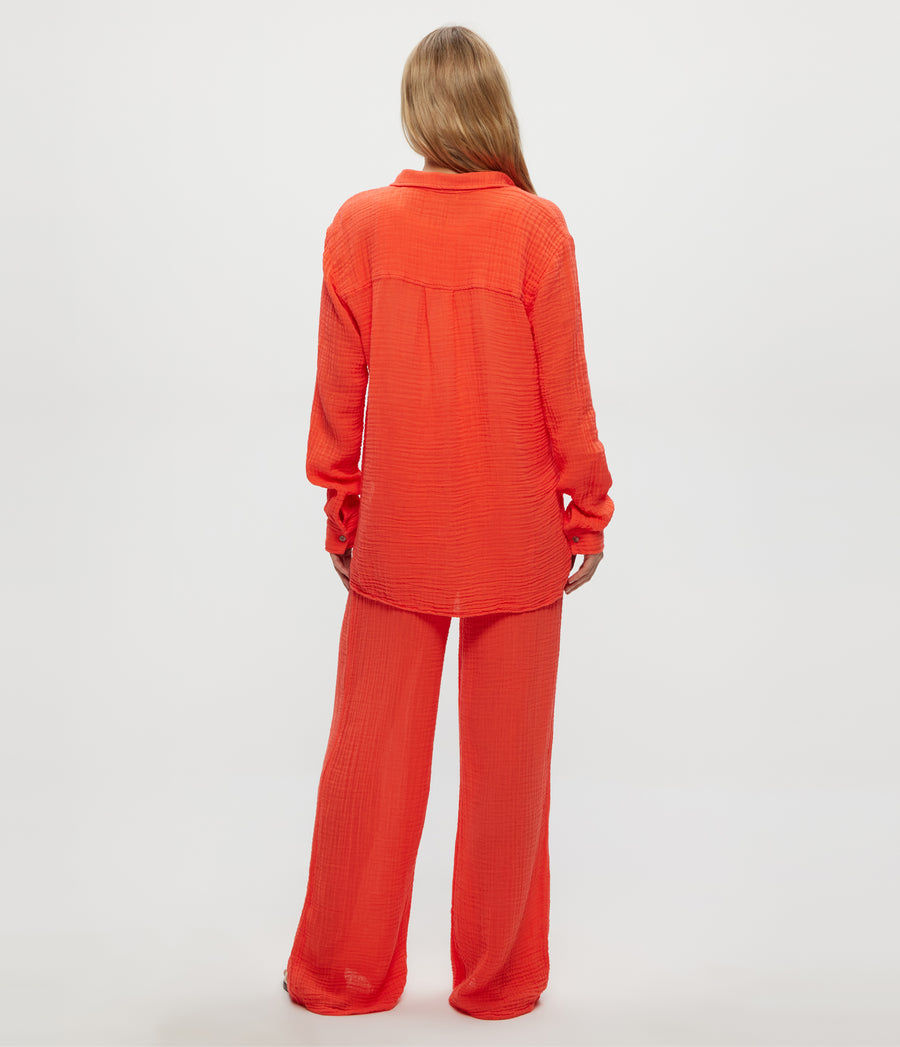 Susie Gauze Pant in PERSIMMON ORANGE Back View #PERSIMMON