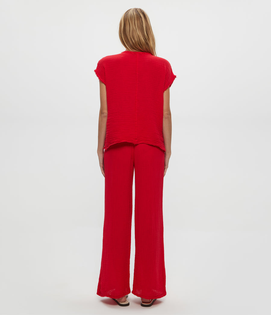 Susie Gauze Pant in Rumba Red Back View #RUMBA