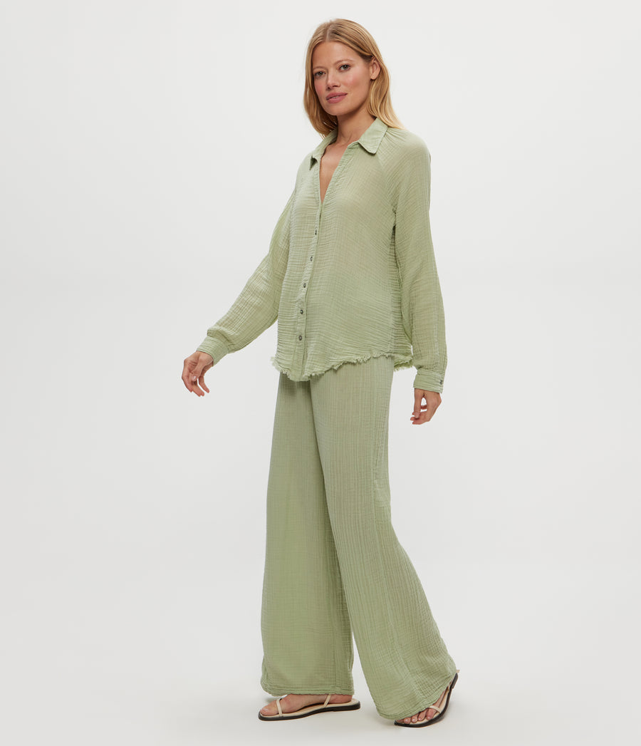 Susie Gauze Pant in Seacrest Green Side View #SEACREST