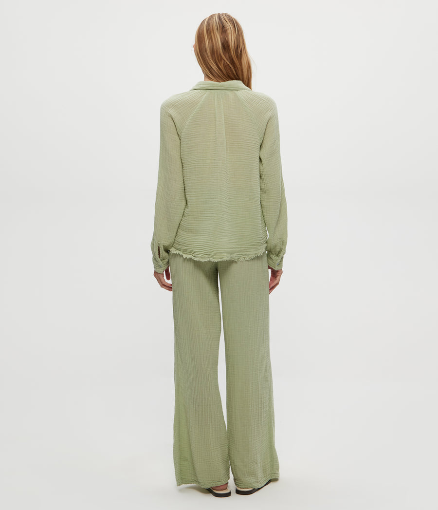 Susie Gauze Pant in Seacrest Green Back View #SEACREST