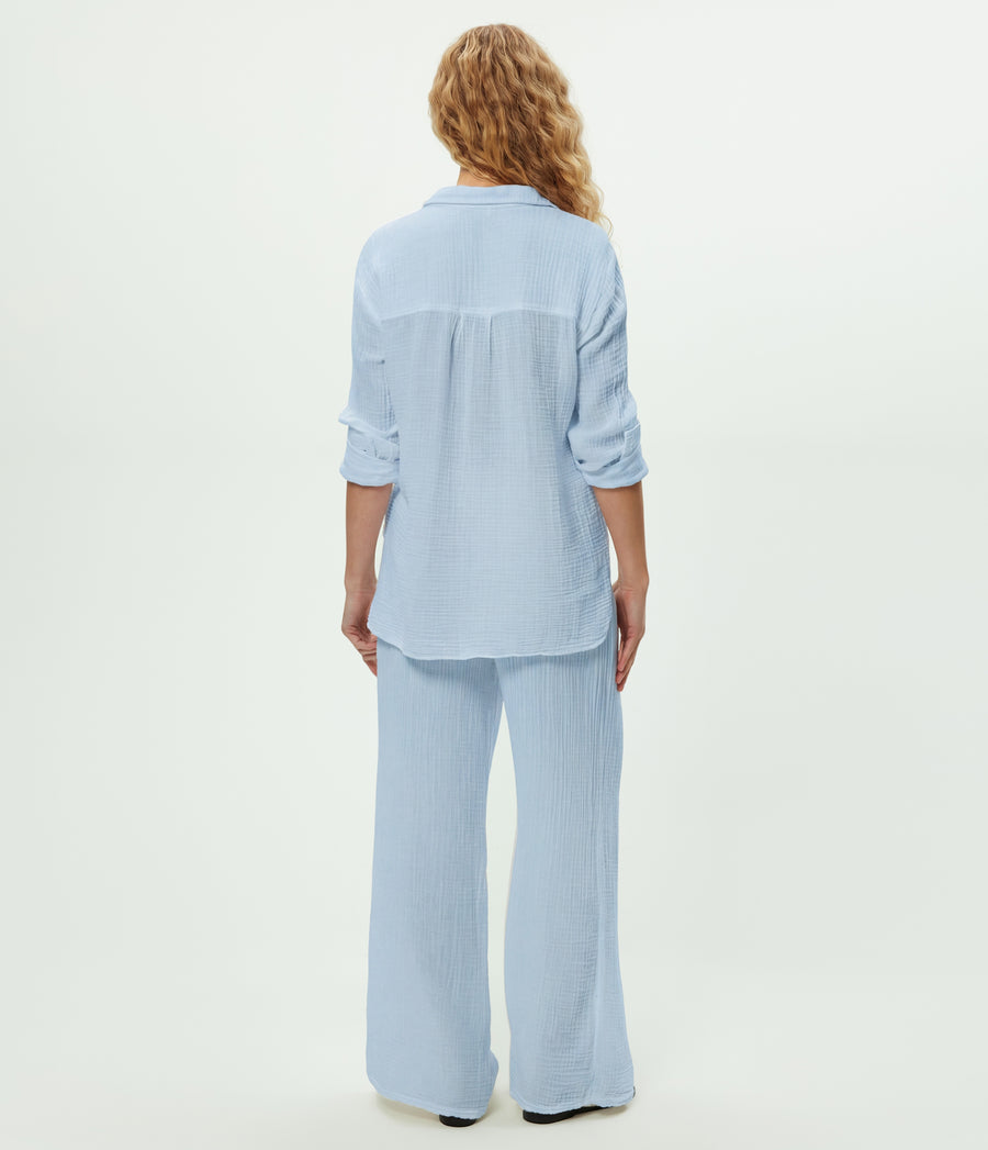 Susie Gauze Pant in SPLASH Blue  Back View #SPLASH