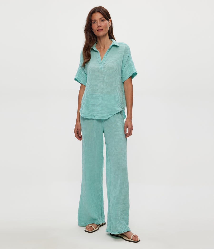 Susie Gauze Pant in SERENE BLUE Full Body View #SERENE