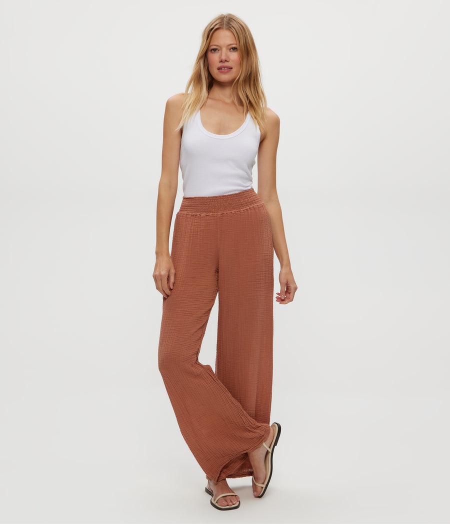 Susie Gauze Pant in TERRA Orange Full Body View #TERRA