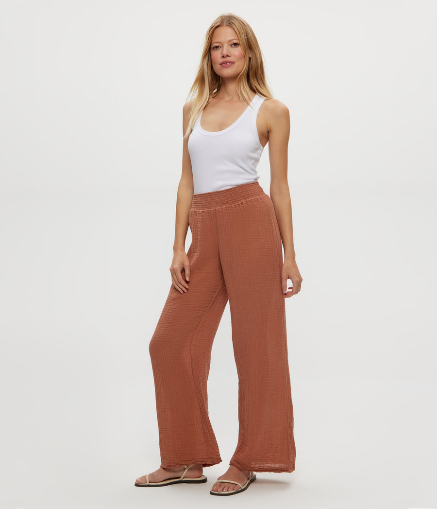 Susie Gauze Pant in TERRA Orange Side View #TERRA
