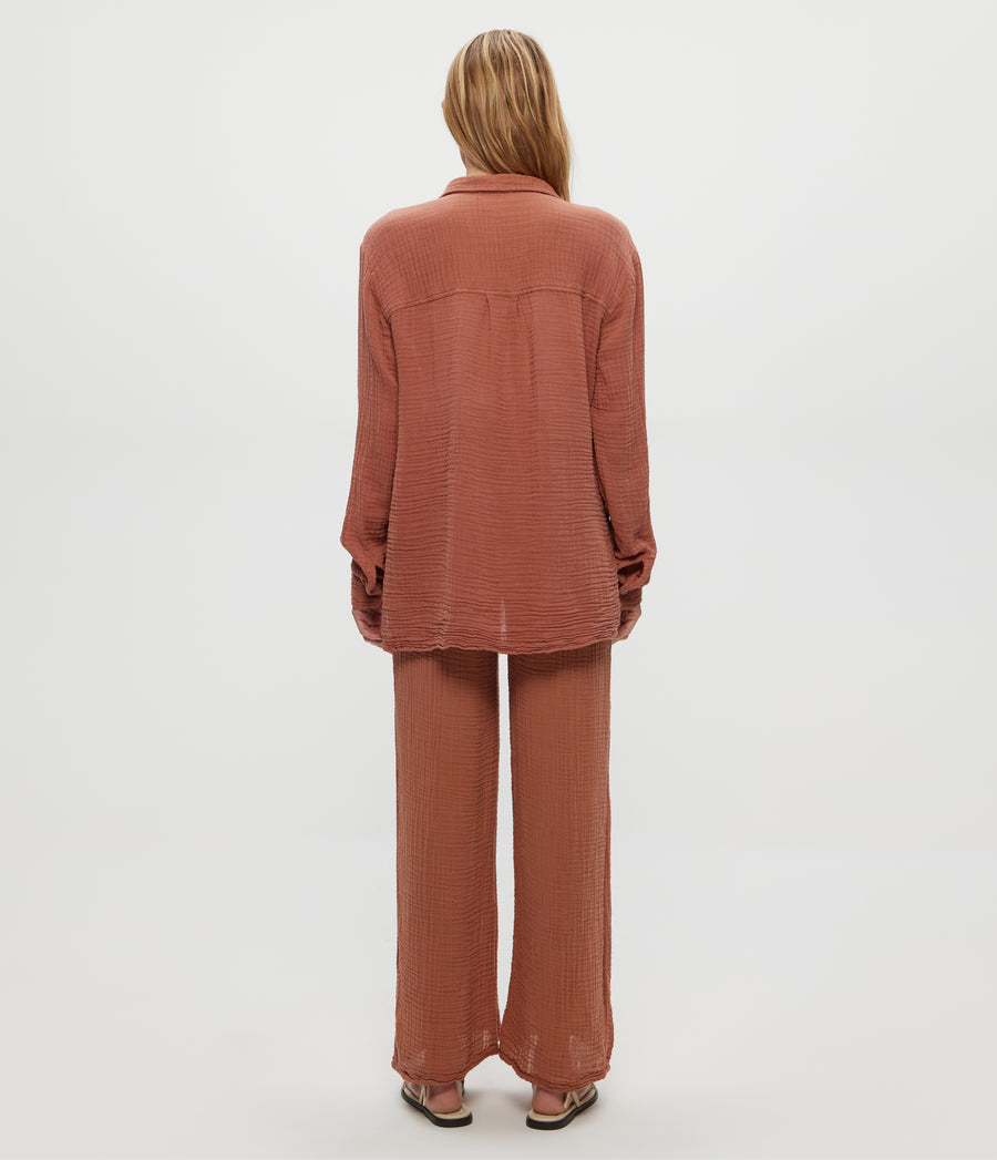 Susie Gauze Pant in TERRA Orange Back View #TERRA