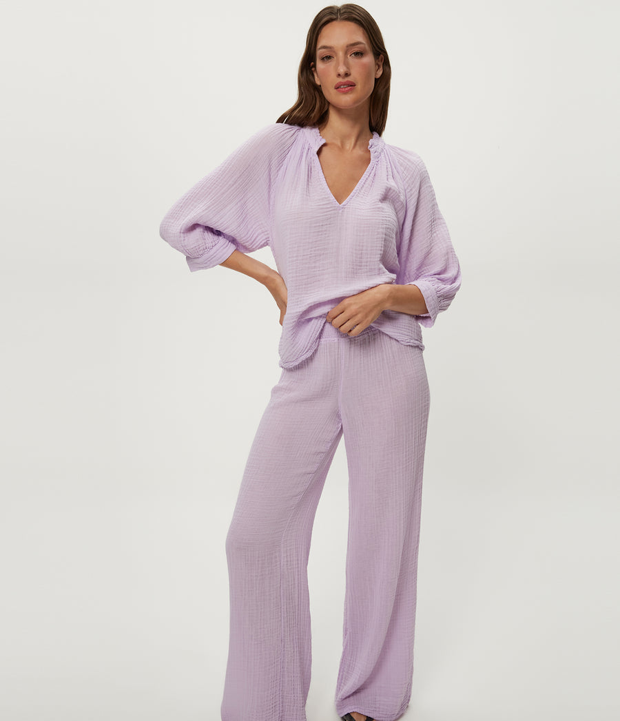 Susie Gauze Pant in WHIMSY PURPLE Full Body View #WHIMSY