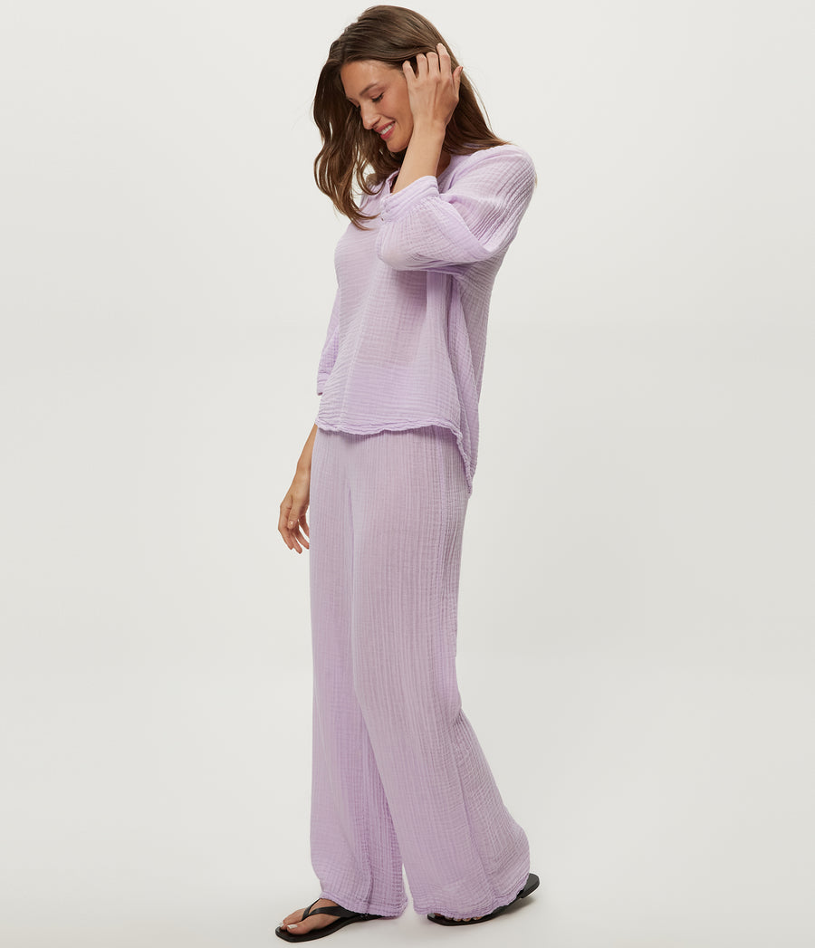 Susie Gauze Pant in WHIMSY PURPLE Side View #WHIMSY