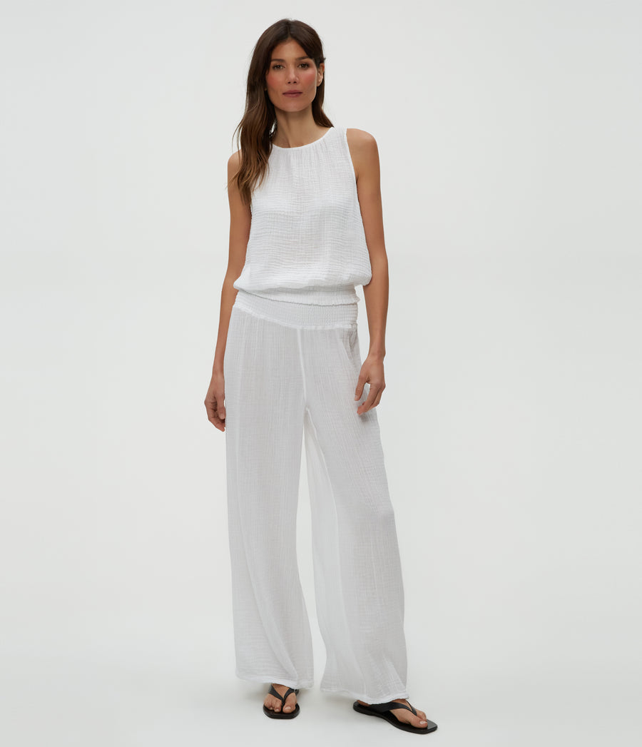 Susie Gauze Pant in White  Full Body View #WHITE
