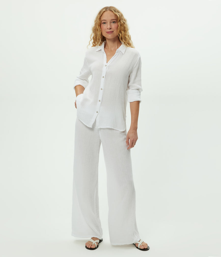 Susie Gauze Pant in White Full Body View #WHITE