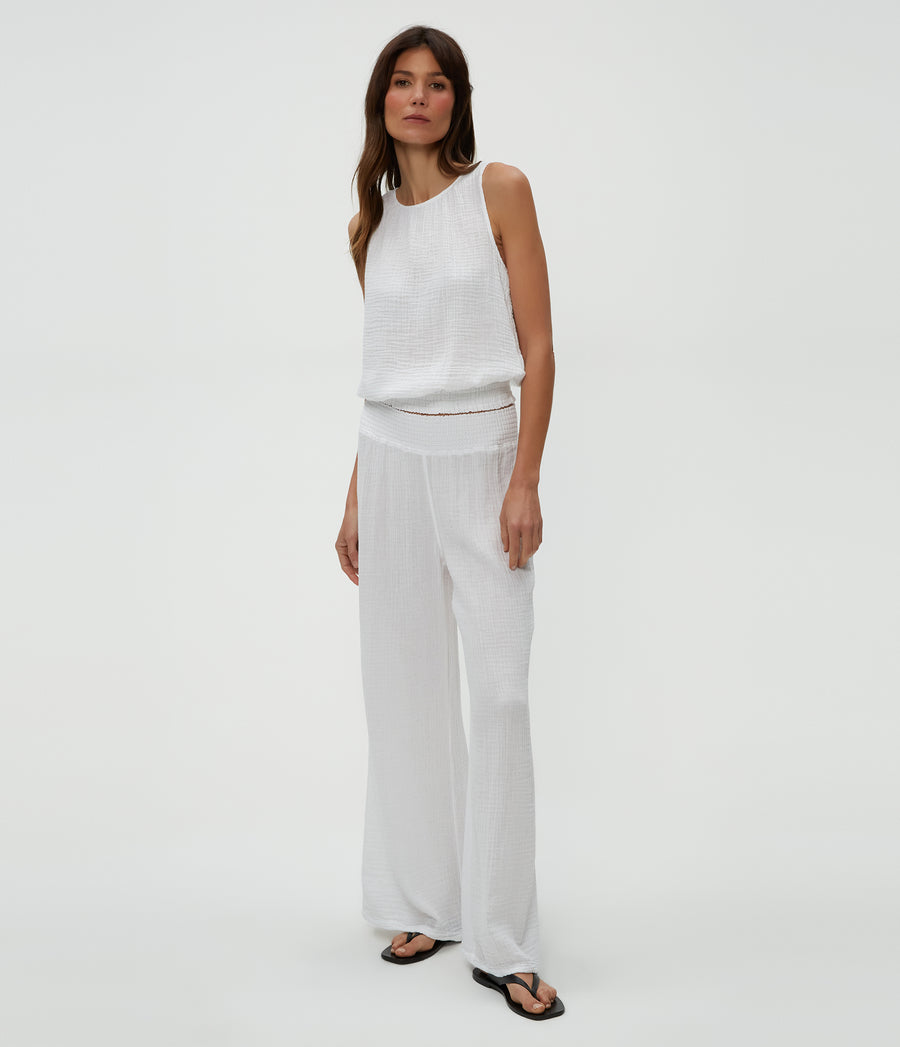 Susie Gauze Pant in White  Side View #WHITE