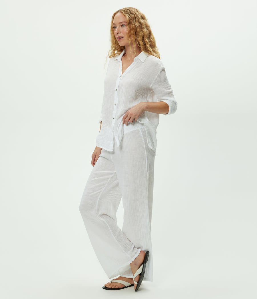 Susie Gauze Pant in White Side View #WHITE