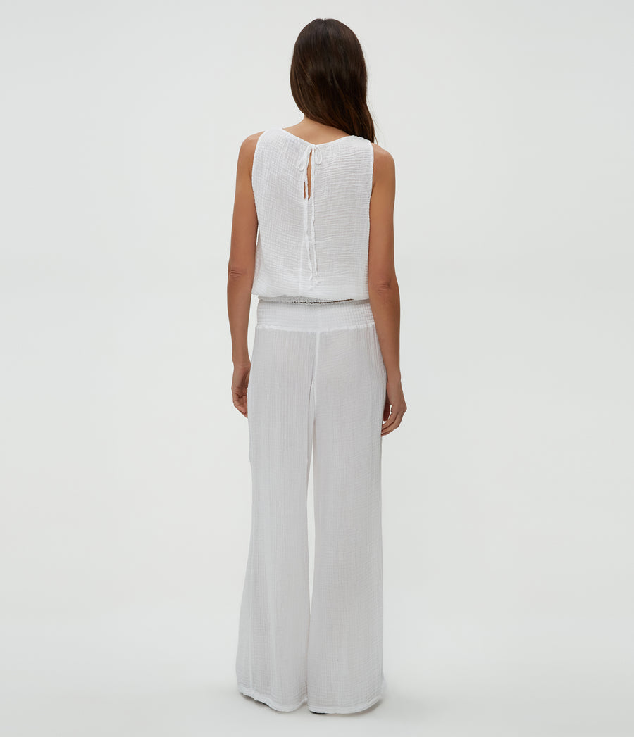 Susie Gauze Pant in White  Back View #WHITE