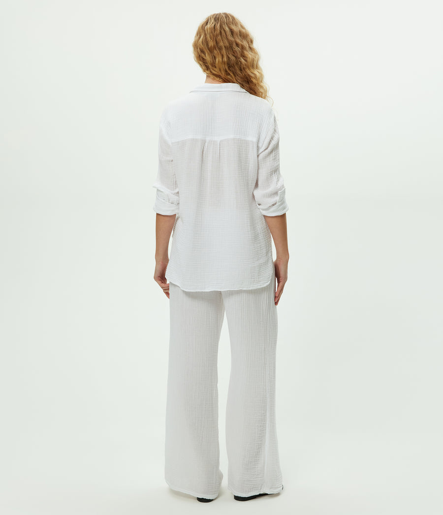 Susie Gauze Pant in White Back View  #WHITE