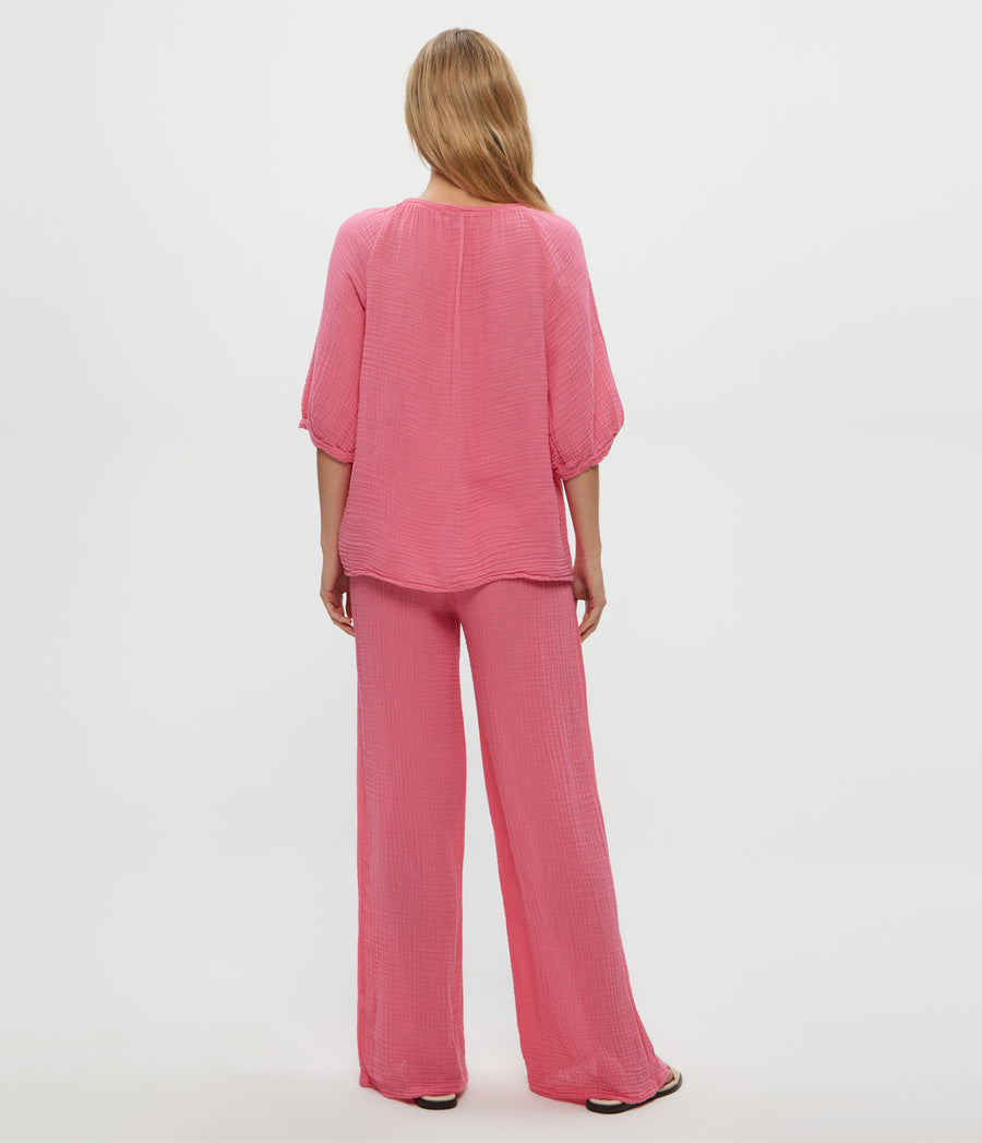Susie Gauze Pant in ZINNIA PINK Back View #ZINNIA