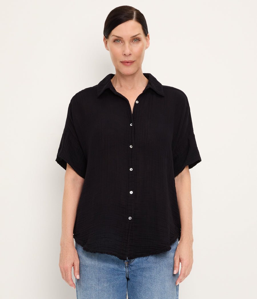 Bailey Gauze Button Down Shirt BLACK / XL #BLACK