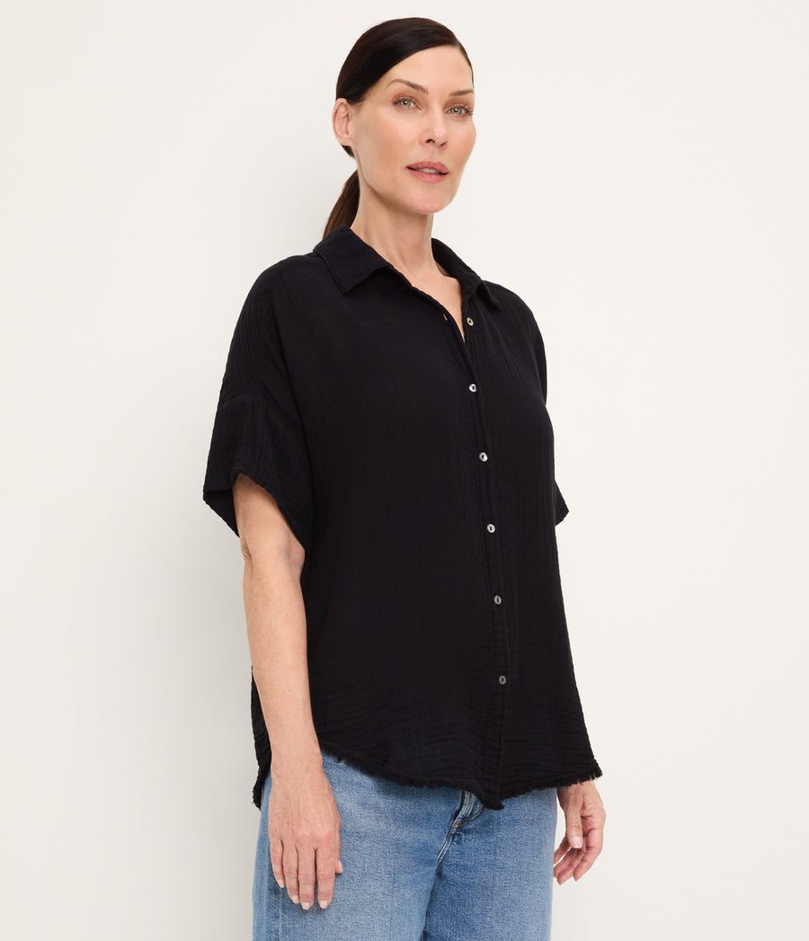 Bailey Gauze Button Down Shirt BLACK / XL #BLACK