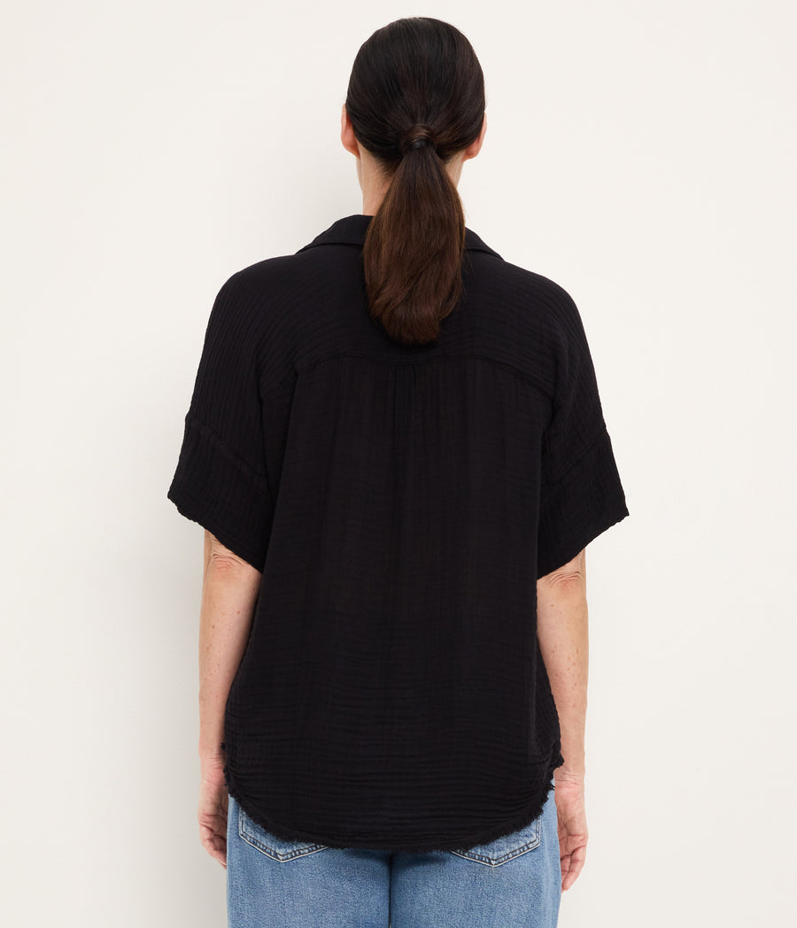 Bailey Gauze Button Down Shirt BLACK / XL #BLACK
