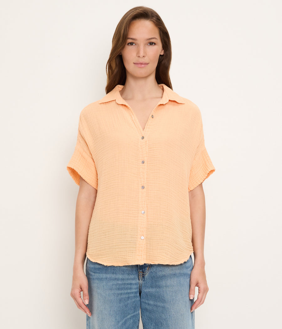 Bailey Gauze Button Down Shirt TANGERINE / XL #TANGERINE