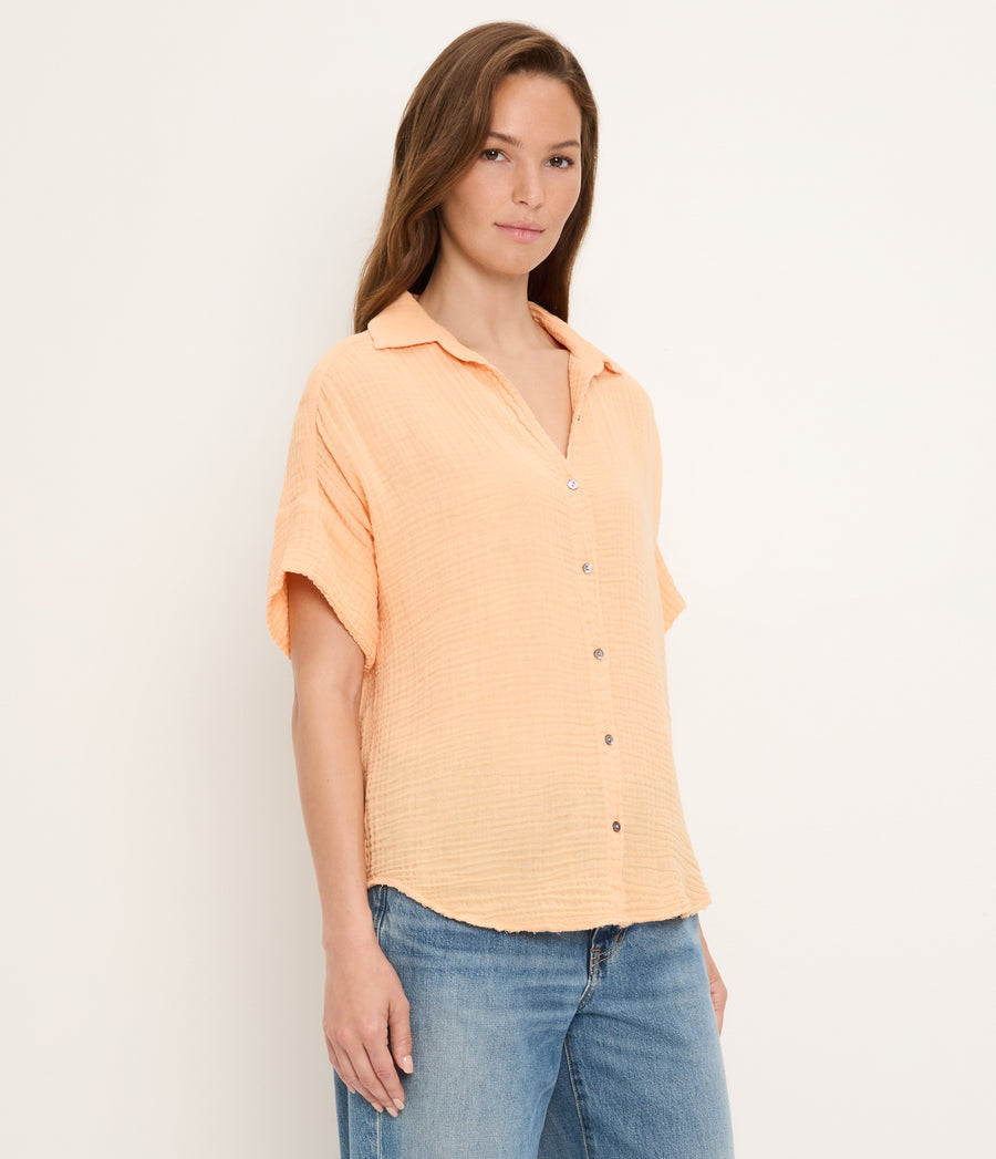 Bailey Gauze Button Down Shirt TANGERINE / XL #TANGERINE