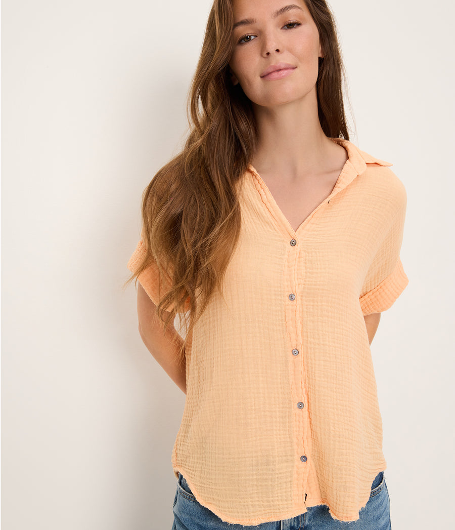 Bailey Gauze Button Down Shirt TANGERINE / XL #TANGERINE