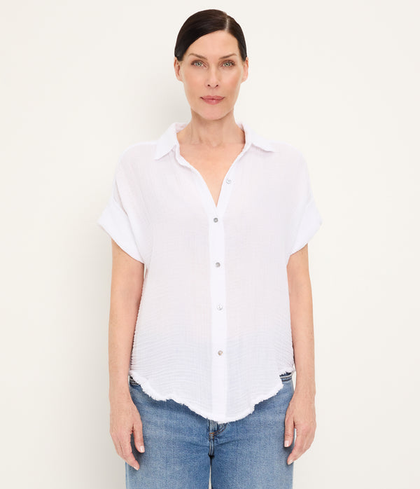 Bailey Gauze Button Down Shirt WHITE / XL #WHITE