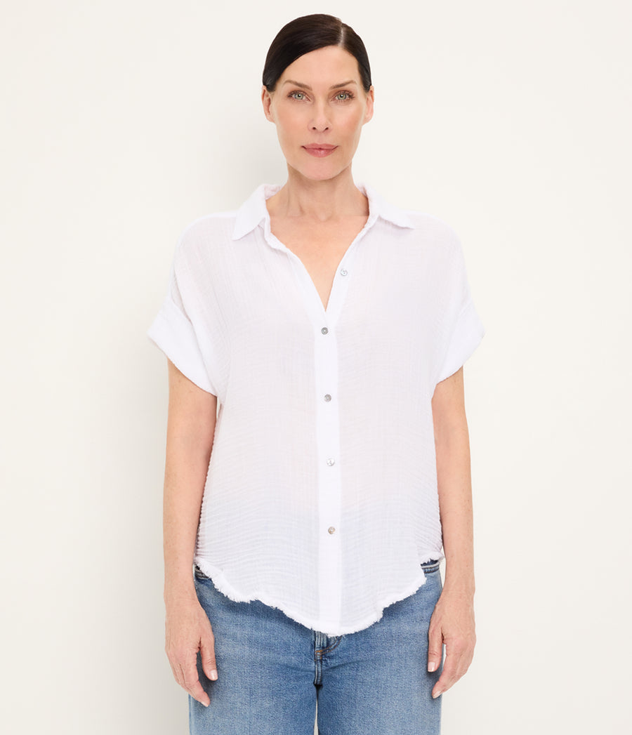 Bailey Gauze Button Down Shirt WHITE / XL #WHITE