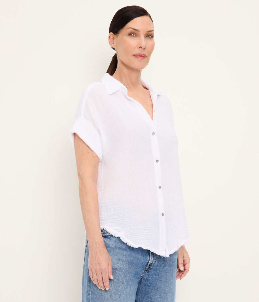 Bailey Gauze Button Down Shirt WHITE / XL #WHITE