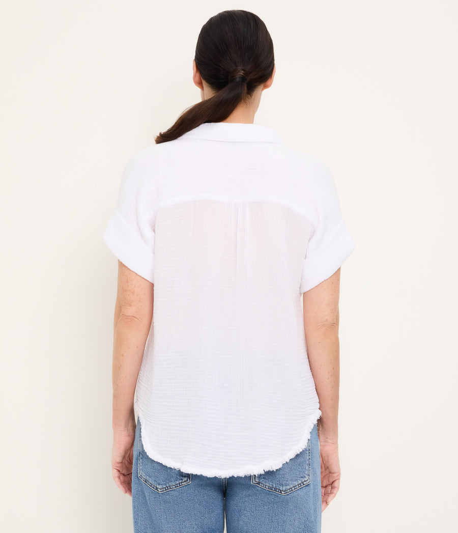 Bailey Gauze Button Down Shirt WHITE / XL #WHITE