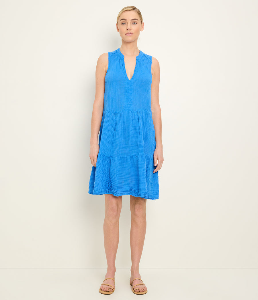 Daisy Gauze Dress in Blue Ribbon Blue Full Body View #BLUE RIBBON