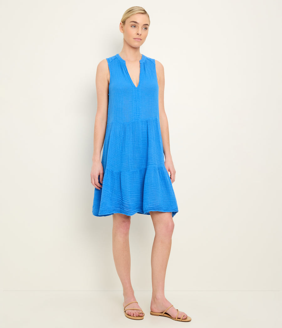 Daisy Gauze Dress in Blue Ribbon Blue Side View #BLUE RIBBON