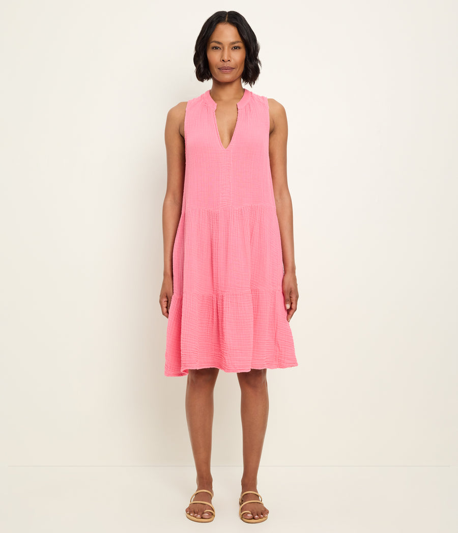 Daisy Gauze Dress in DRAGONFRUIT Pink Full Body View #DRAGONFRUIT
